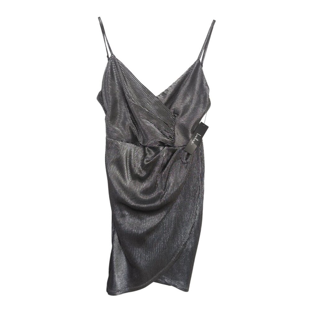 Lulu's Metallic Charcoal Surplice Ruched Mini Dress